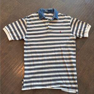 Polo Ralph Lauren Striped Polo Shirt Denim Collar Mens Medium
